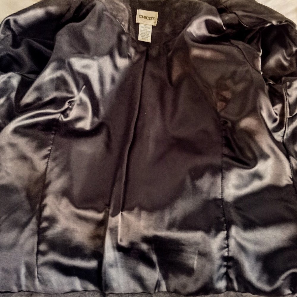 Chico's Brown Suede Leather Soutache Ribbon Trim Jacket - Picture 3 of 8